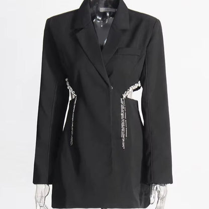 OUDINA Elegant Tassel Embroidery Blazers for Women Sexy Hollow Women'S Suits Blazers Slim Women Blazer