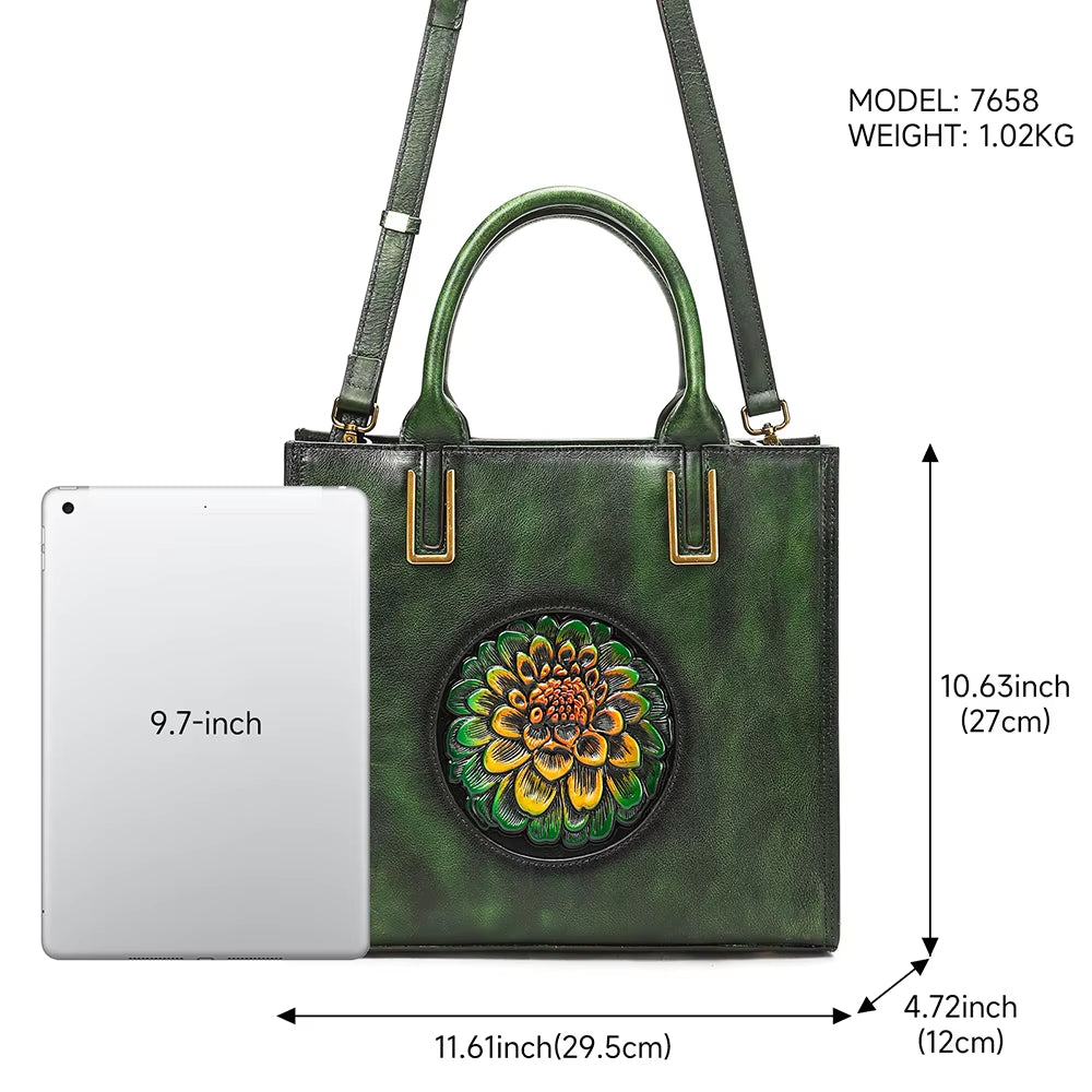 Designer Vintage Embossed Handbag Leather Shoulder Tote Bag Luxury Genuine Leather Handbags for Women