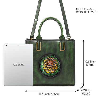 Designer Vintage Embossed Handbag Leather Shoulder Tote Bag Luxury Genuine Leather Handbags for Women