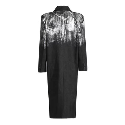 OUDINA Trendy Simple Printed Paint Trench Coat Women Casual Long Coat Single-Button Women'S Trench Coats