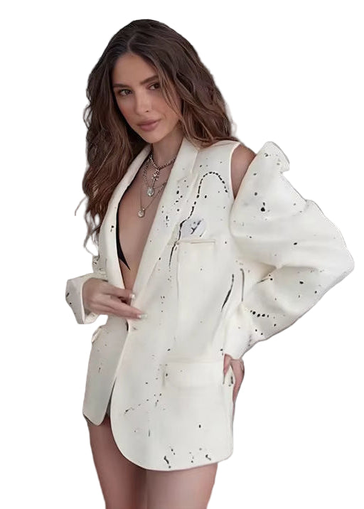 OUDINA Luxury High-End Irregular Personality Hollow Print Casual Loose Jacket Mujer Blazers Ladies Women'S Blazer