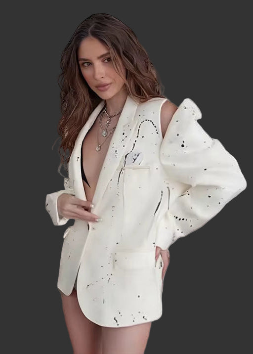 OUDINA Luxury High-End Irregular Personality Hollow Print Casual Loose Jacket Mujer Blazers Ladies Women'S Blazer
