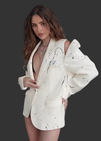 OUDINA Luxury High-End Irregular Personality Hollow Print Casual Loose Jacket Mujer Blazers Ladies Women'S Blazer