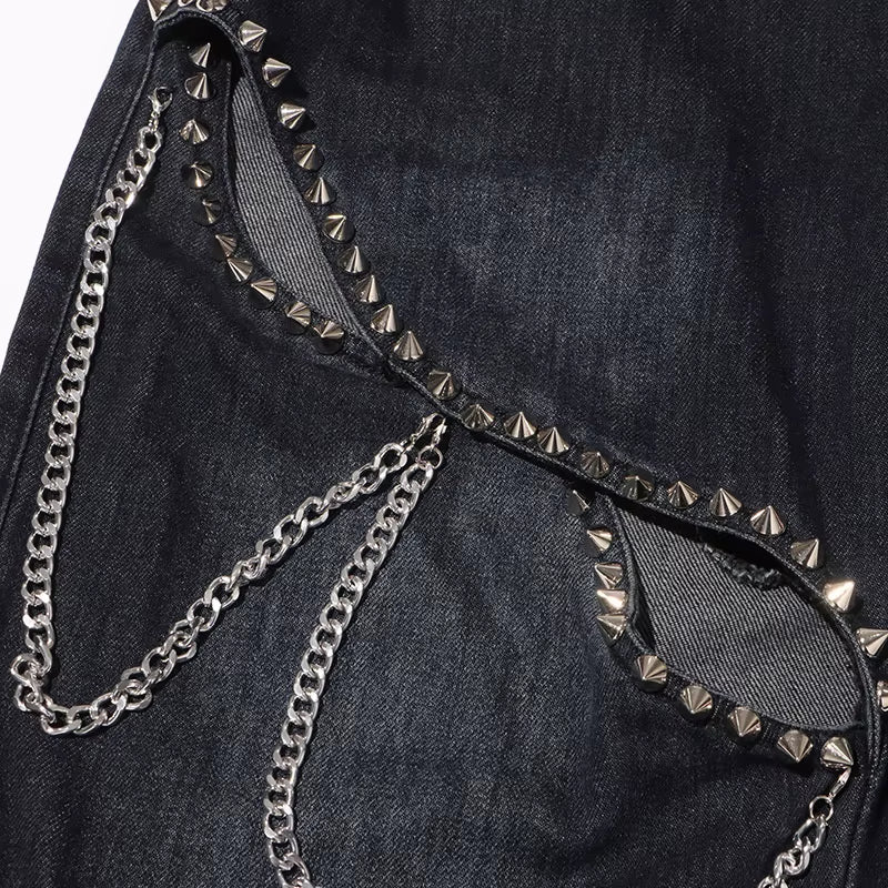 OUDINA Fashion Rivet Jeans for Women High Waist Hollow Women'S Denim Jeans Streetwear Straight Women'S Jeans