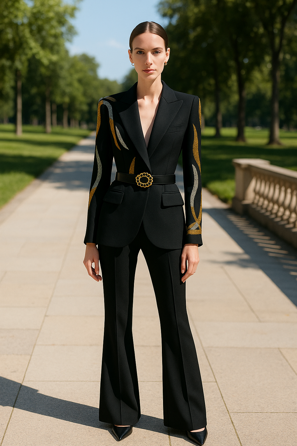 Chic Rhinata Belted Tuxedo Trouser Suit for Women - Effortlessly Elegant Style