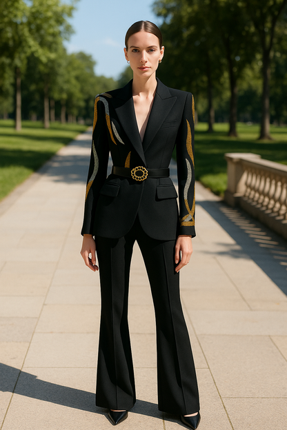 Chic Rhinata Belted Tuxedo Trouser Suit for Women - Effortlessly Elegant Style