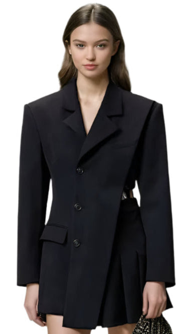 Asymmetric Hollow Splicing Blazer Dresses V Neck Suits for Women Elegant Women'S Blazer