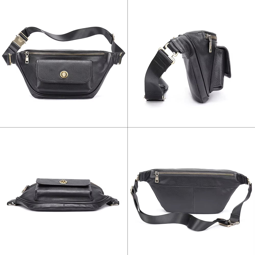MARRANT Men Single Shoulder Daypack Crossbody Chest Sling Bag Genuine Leather Fanny Pack Leather Waist Bag for Men