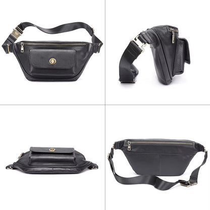 MARRANT Men Single Shoulder Daypack Crossbody Chest Sling Bag Genuine Leather Fanny Pack Leather Waist Bag for Men