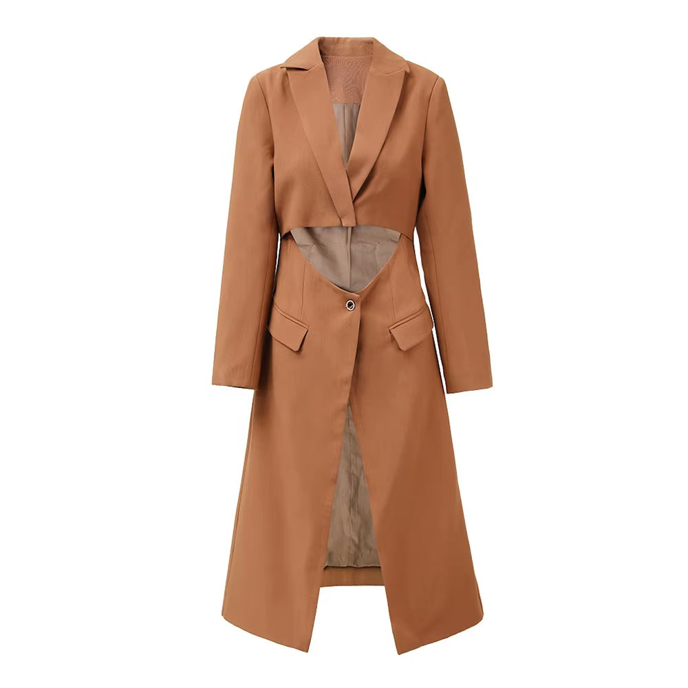 OUDINA New Elegant Simple Suit Jacket for Women Deconstruction Design Hollow Loose Fashion Top Blazers Ladies