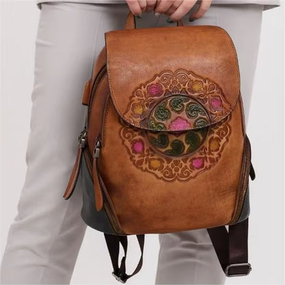 Westal Handmade Chinese Style Cowhide Leather Bag Backpack Genuine Leather Womans Backpack Leather Backpack for Woman