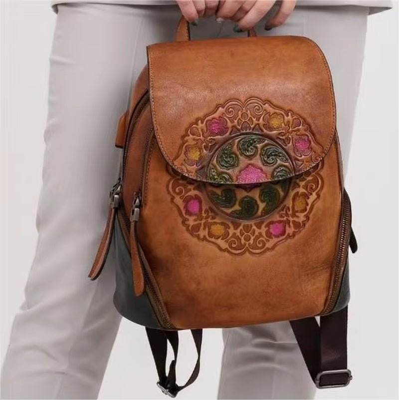 Westal Handmade Chinese Style Cowhide Leather Bag Backpack Genuine Leather Womans Backpack Leather Backpack for Woman