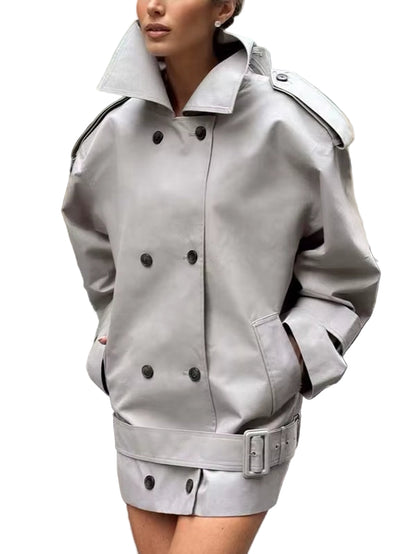 OUDINA Newly Trendy Winter Solid Color Loose Irregular Short Windbreaker Jackets Trench Women Windbreaker Jacket for Ladies