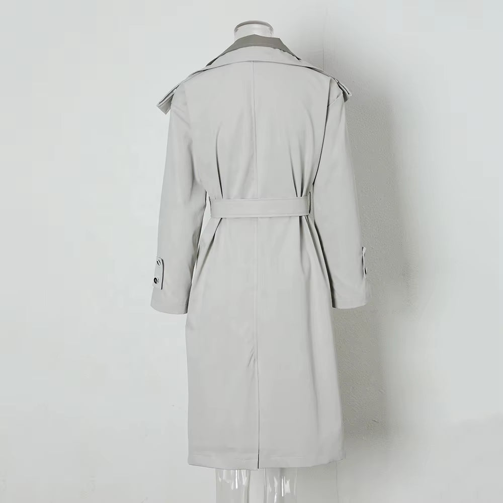 OUDINA Customize LOGO British Style Loose Temperament Windbreaker Long Jacket for Women Trench Coat