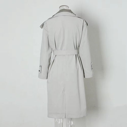 OUDINA Customize LOGO British Style Loose Temperament Windbreaker Long Jacket for Women Trench Coat