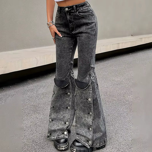  Splicing Casual Straight Leg Jean Pants
