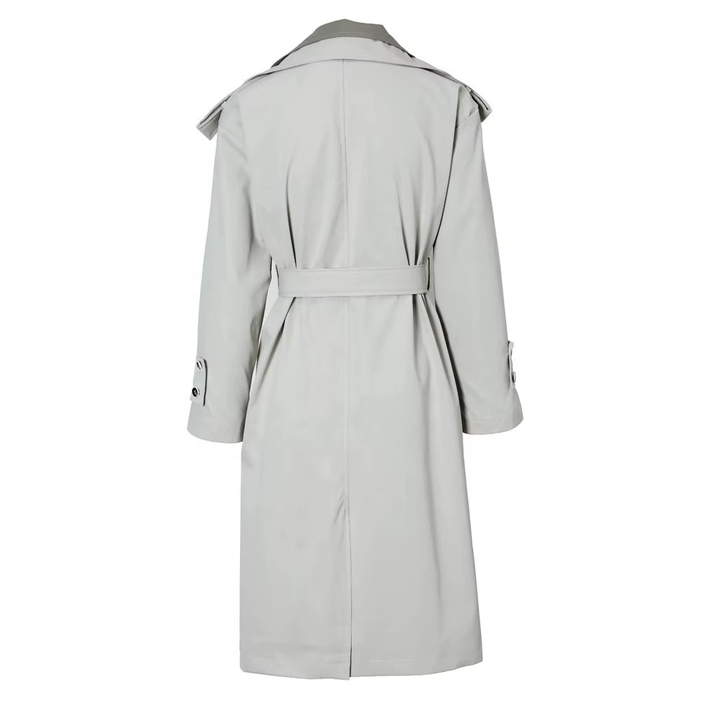 OUDINA Customize LOGO British Style Loose Temperament Windbreaker Long Jacket for Women Trench Coat