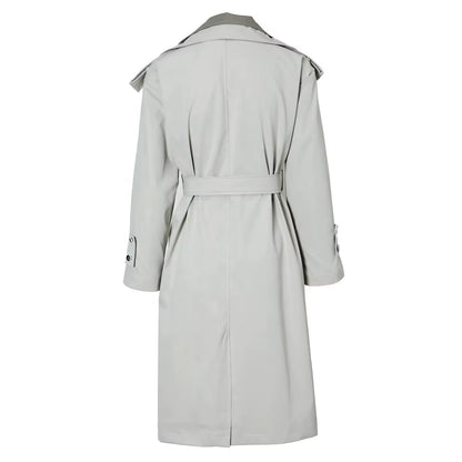 OUDINA Customize LOGO British Style Loose Temperament Windbreaker Long Jacket for Women Trench Coat
