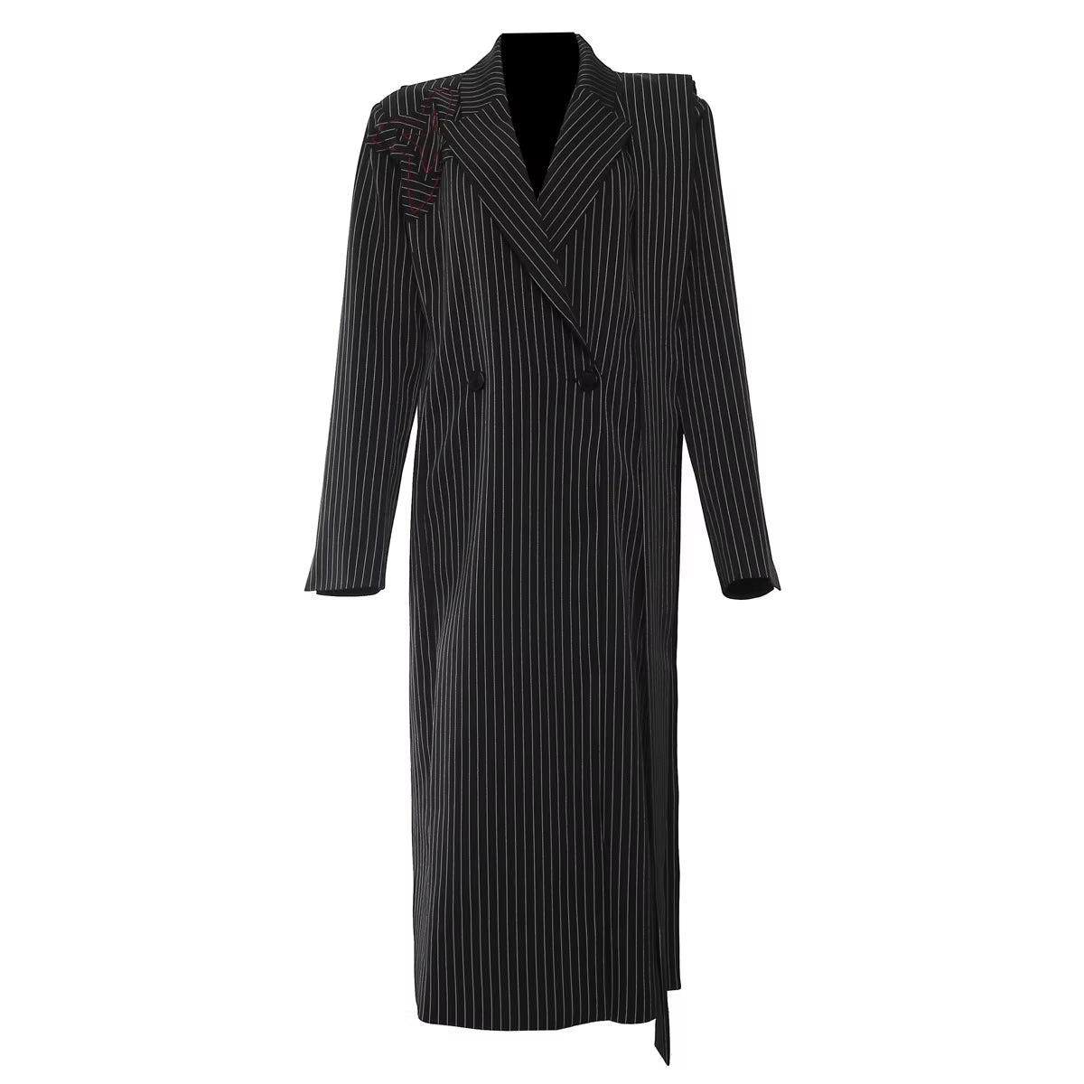 OUDINA Fashion Winter Long Stripes Embroidery Flower Splicing Trench Coat Casual Women Trench Elegant Woman'S Coats