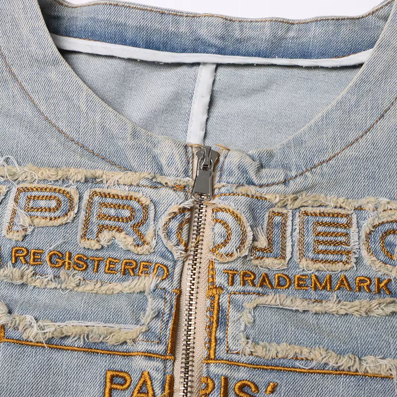 OUDINA American High Street Vintage Jean Jackets 2023 New Heavy Industry Embroidered Denim Jacket for Women