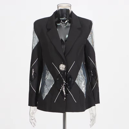 OUDINA New High-End Casual Fashion Collage Sequin Design One Button Blazer Femmes Blazers for Women