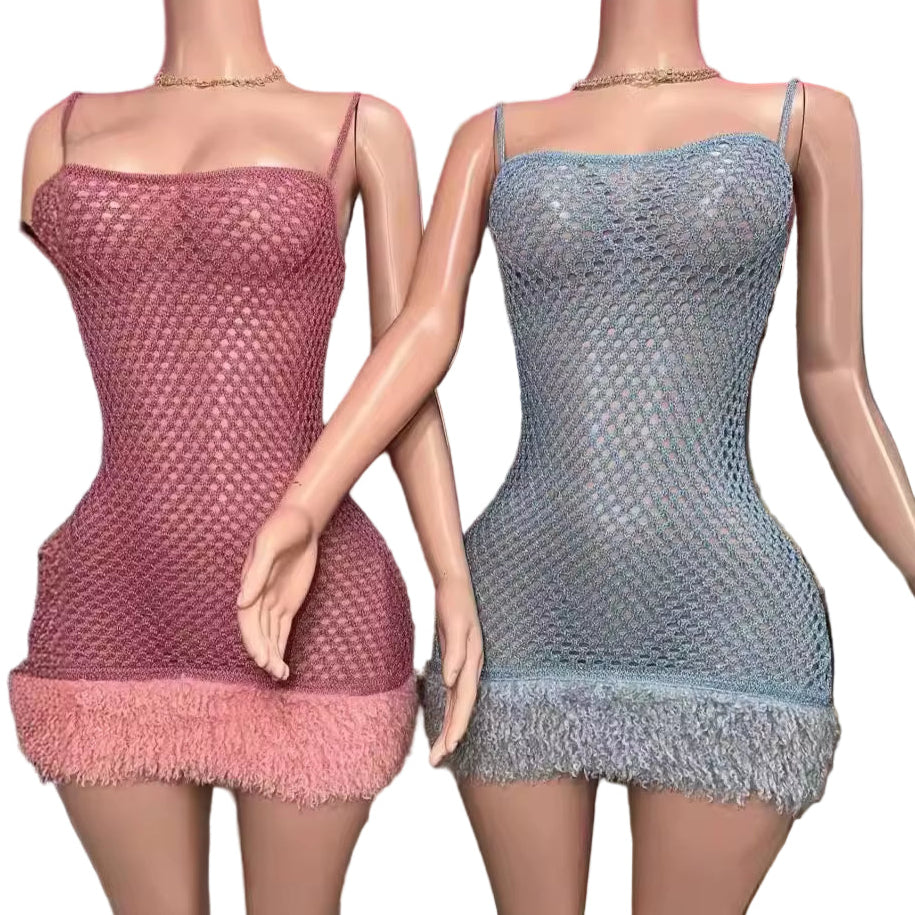 Tassel Beaded Mesh Bodycon Dress 