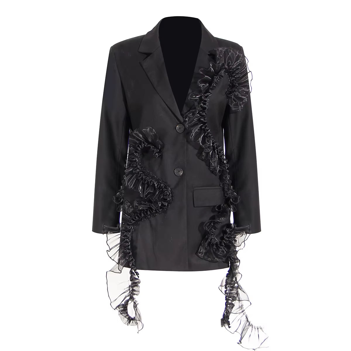 OUDINA New Stylish 2022 Blazer Tassel Casual Stitching Mesh Lace Ladies Midi Woman Blazers