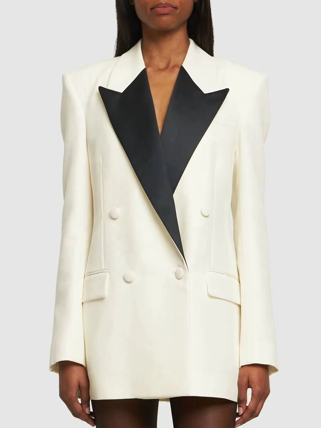OUDINA Hotselling Loose Colorblock Lapel Double Breast Casual Elegant Women'S Suit Jacket Ladies Blazer