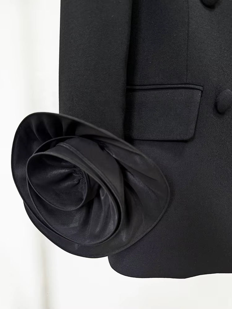 OUDINA Fashion Trendy Blazer New Style Flower Splicing Long Sleeve Double-Breasted Solid Color Suit Blazer for Women