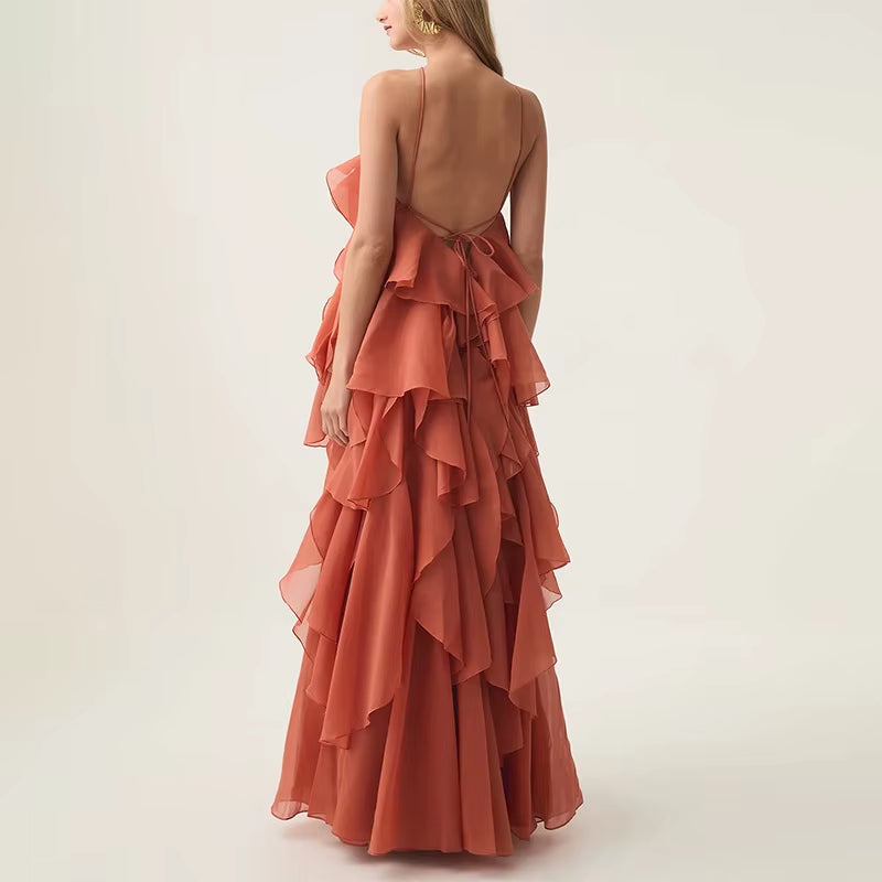  Halter Neck Ruffled Dress 