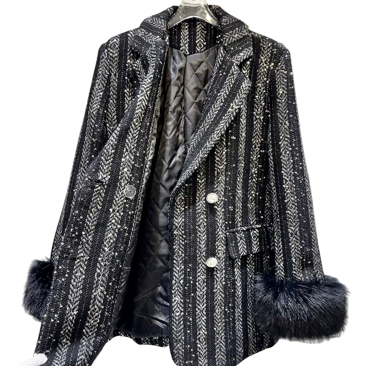 OUDINA in Stock Private Label High Fashion Customize Asymmetric Fur Blazers Suits Jacket Women Blazer