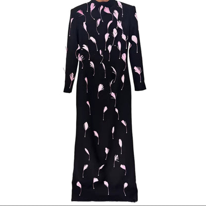 OUDINA New Trendy Luxury Feather Decoration Backless Long Evening Dress Lady Elegant Party Elegant Dresses for Women