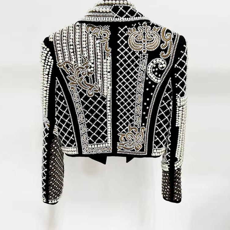 OUDINA New Fashion Vintage Embroidery Beading Diamond Women'S Suit Jackets Autumn Casual Ladies Blazer