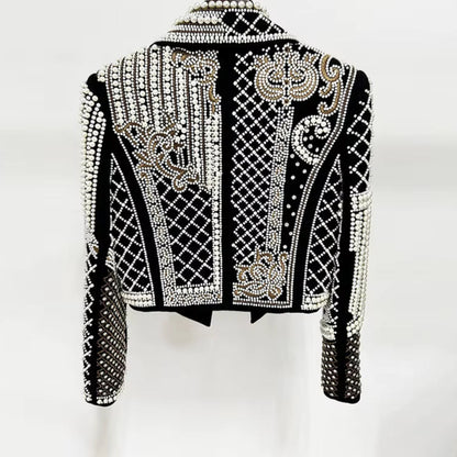 OUDINA New Fashion Vintage Embroidery Beading Diamond Women'S Suit Jackets Autumn Casual Ladies Blazer