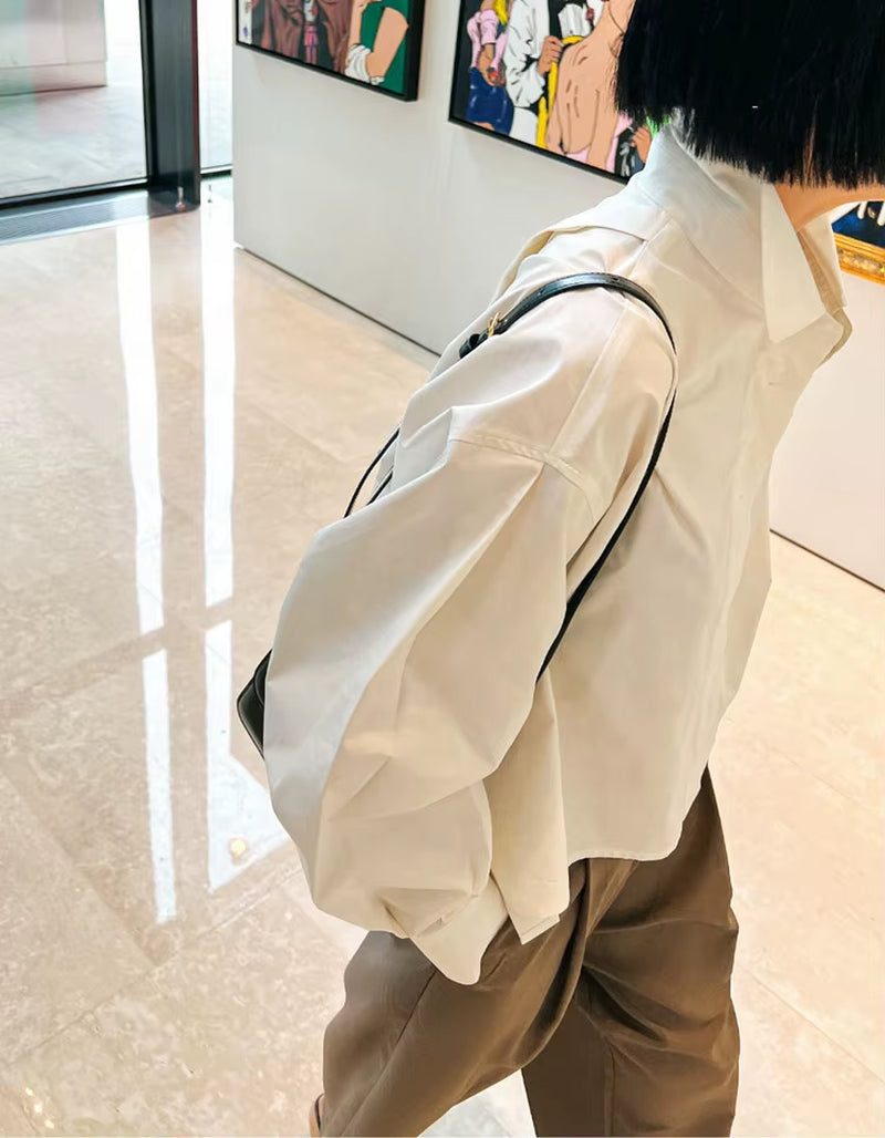 OUDINA French Retro Ruffle Patchwork Shirts for Ladies Spring New Asymmetrical Design Long-Sleeved Women Shirt