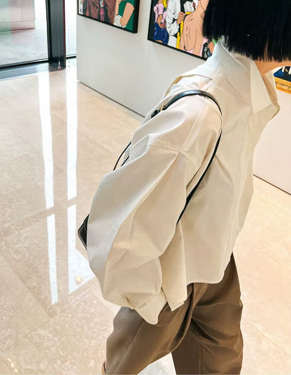 OUDINA French Retro Ruffle Patchwork Shirts for Ladies Spring New Asymmetrical Design Long-Sleeved Women Shirt