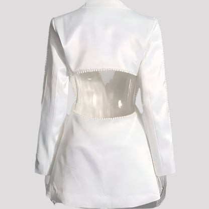 Flower Beaded Jacket High Waist Flared Pants  Blazers