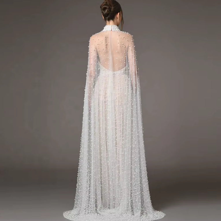 OUDINA Fast Shipping Fashion See through Beaded Hollow Mesh Long Dress Gown Elegant Luxury Evening Dresses