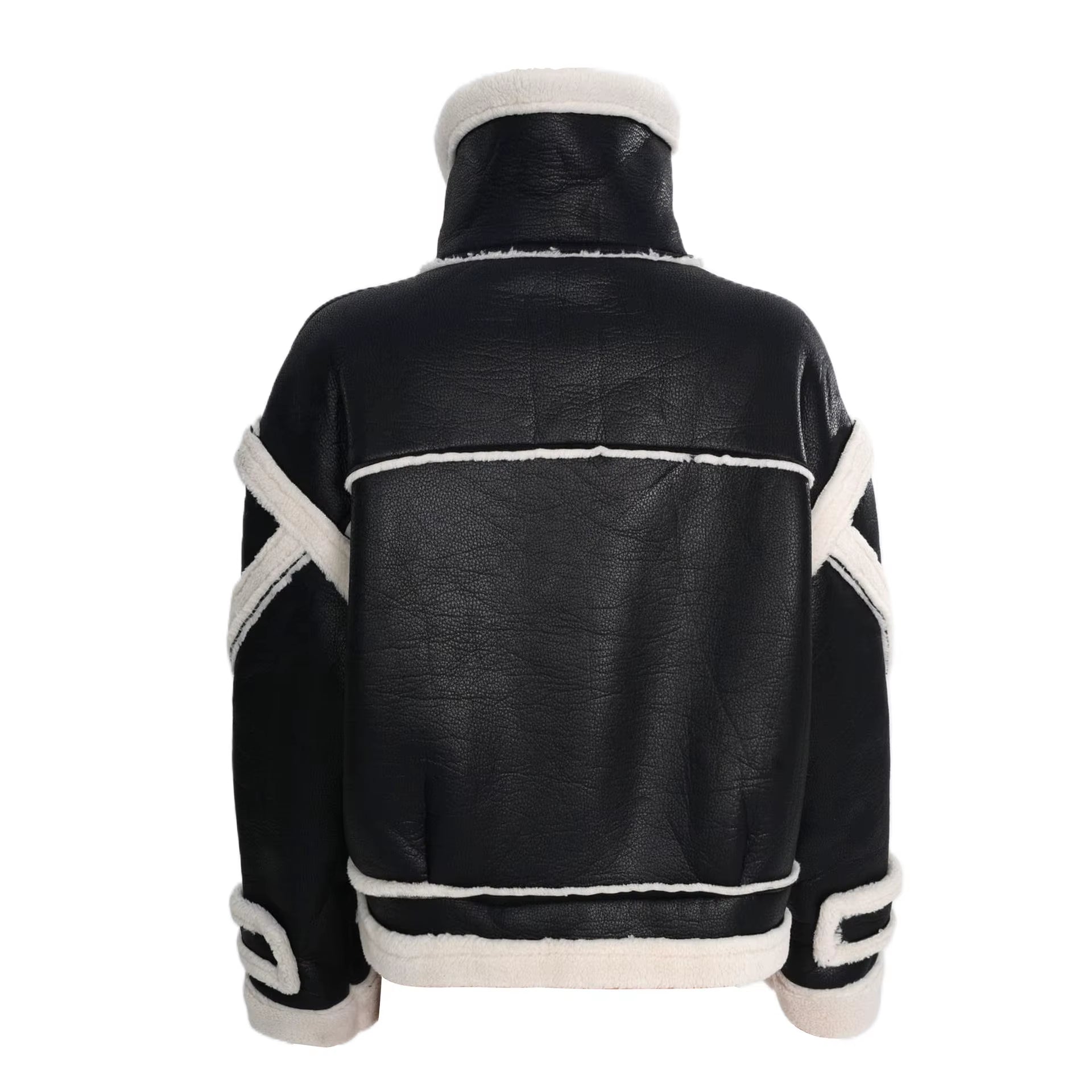 OUDINA New Style Thick Cotton PU Leather Motorcycle Lamb Wool Coats Jacket Winter Coat for Women