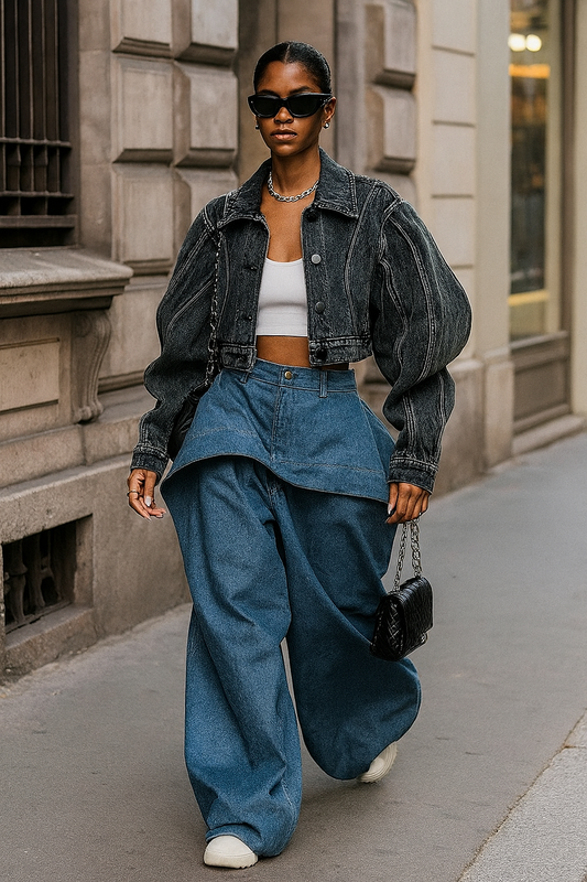 Sculpted Wave Cropped Denim Jacket - Elevate Your Wardrobe with Unique Style