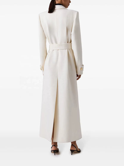 OUDINA Autumn Winter New Elegant Double-Breasted Lace-Up Casual Ladies Jackets Long Coat for Women