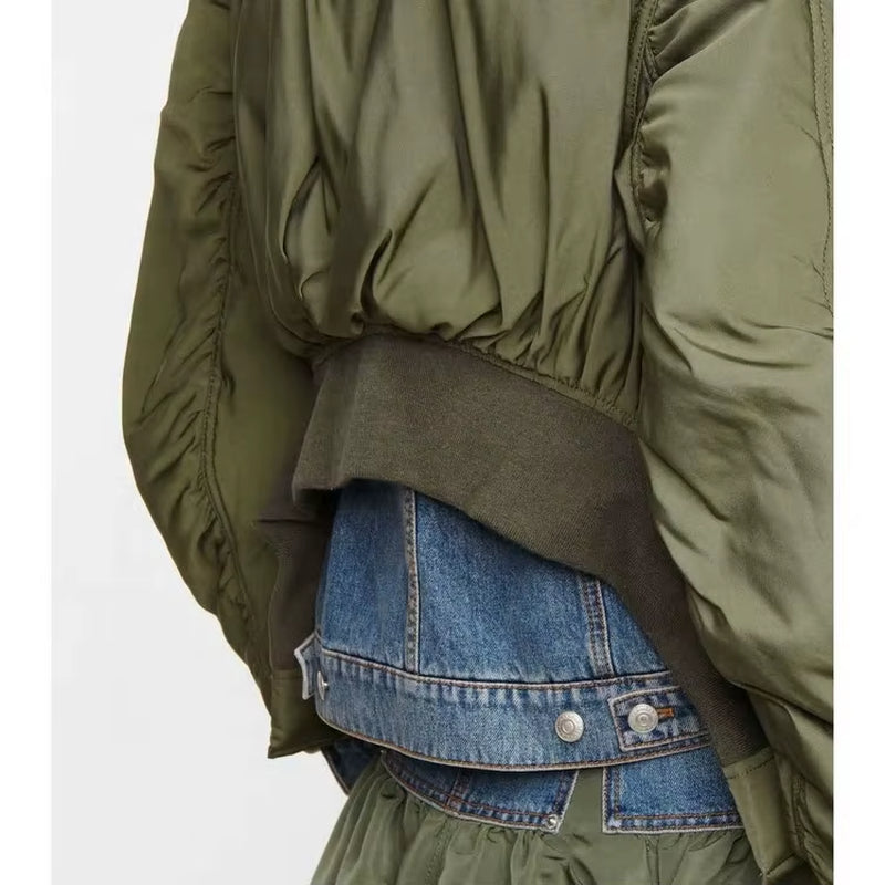 OUDINA Hot Selling Female Winter Warm Loose Casual Ladies Patchwork Denim Jacket Womens