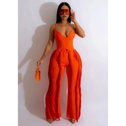  Tassel Bodysuits Two Piece Pants Sets 