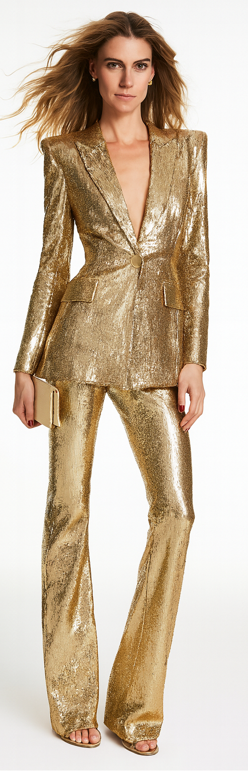 Shine Bright in the Aurora Sequin Power Suit – Luxurious Gold Edition