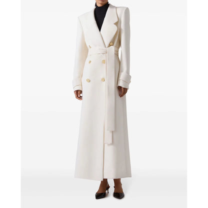 OUDINA Autumn Winter New Elegant Double-Breasted Lace-Up Casual Ladies Jackets Long Coat for Women