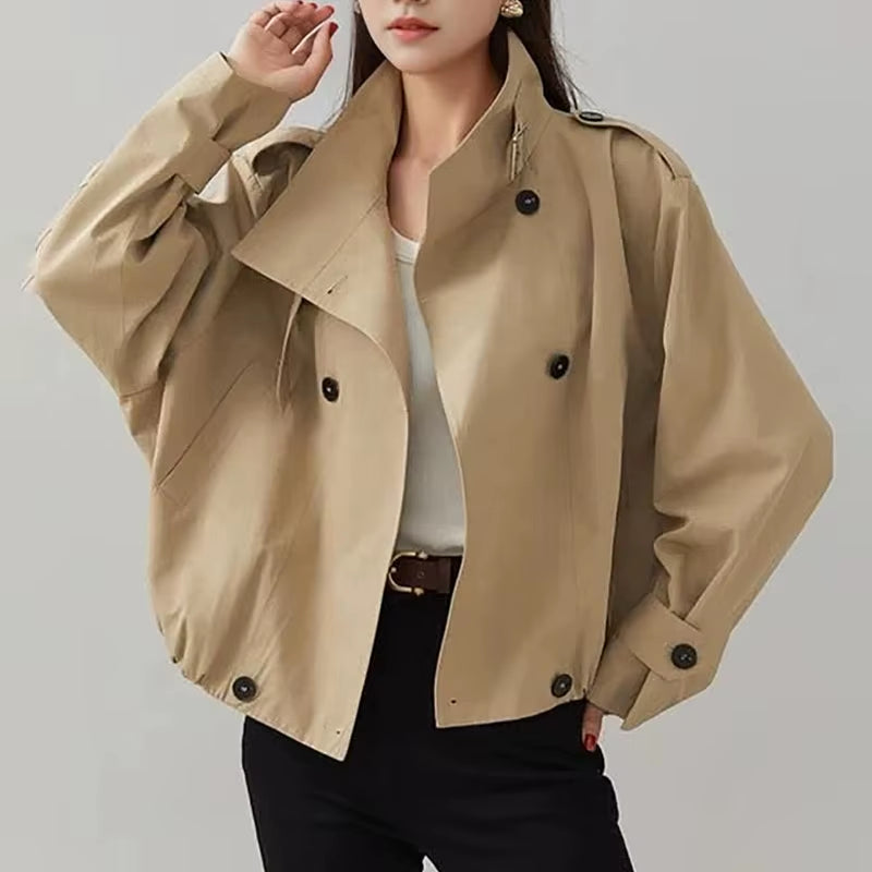 OUDINA Fashion Simple Loose Stand Short Jacket Solid Ladies Jacket Casual Women'S Jackets
