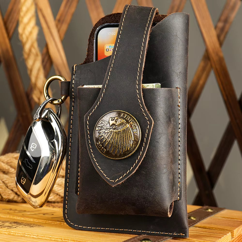 Marrant Multifunctional Leather Cell Phone Bag Men Premium Rugged Leather Cell Phone Holster with Belt Loop Men'S Waist Bag