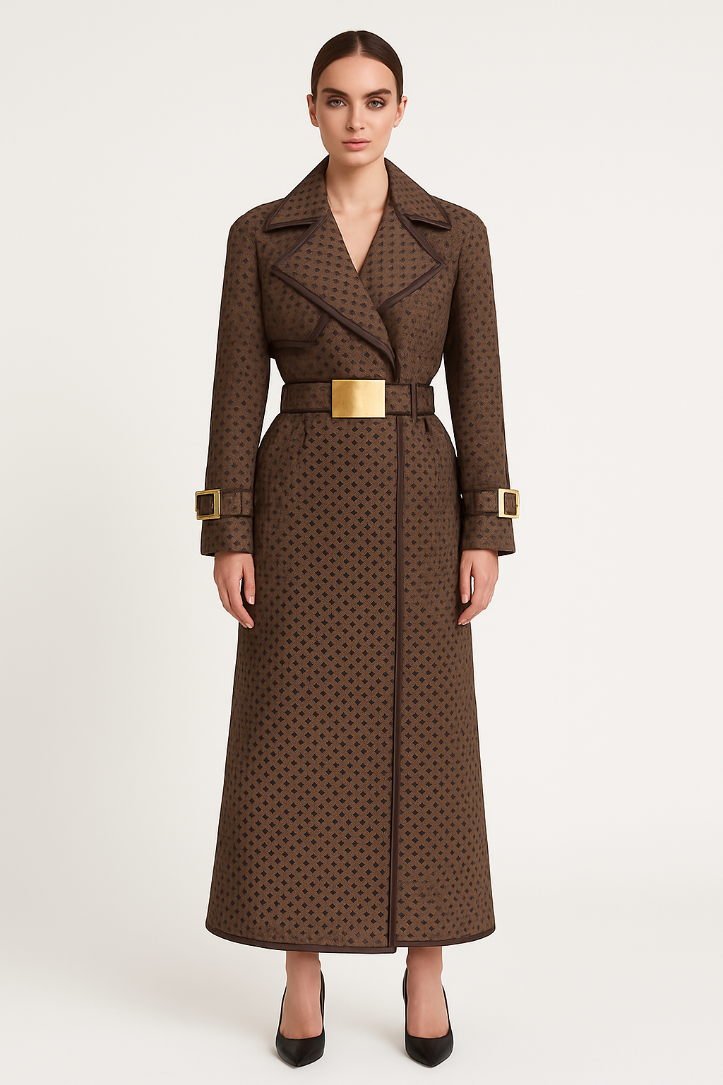 Stylish Custom Belt Jacquard Long Coat for Women