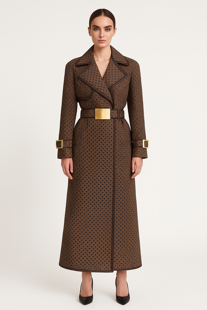 Stylish Custom Belt Jacquard Long Coat for Women