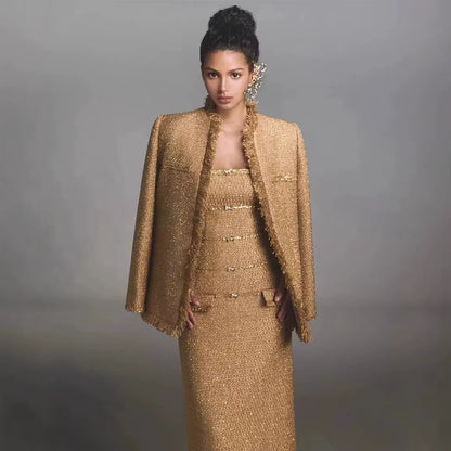 OUDINA New Arrival Top Fashionable Textured Double Breasted Luxury Jacket Blazers Women Tweed Blazer